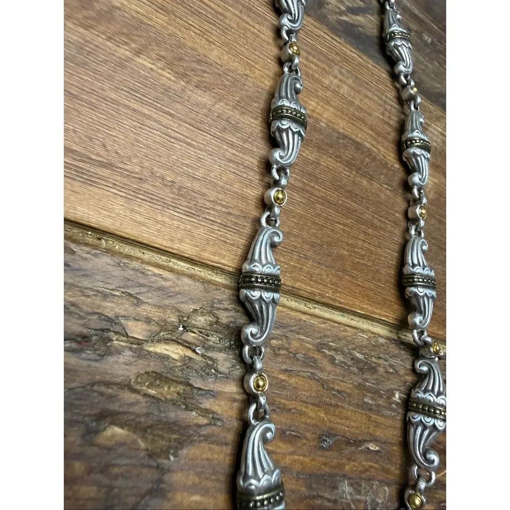 BRIGHTON VINTAGE RETIRED Scroll Gold Silver Twist Necklace - Picture 5 of 6
